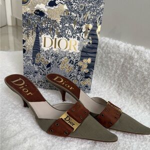 Dior Women's Green and Brown Mules